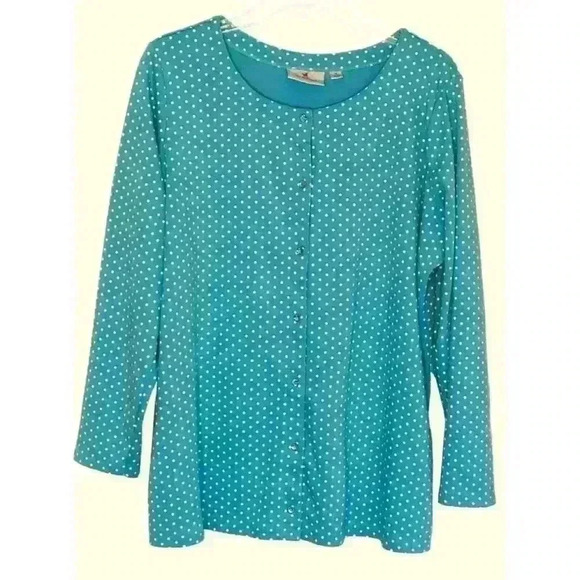 Quacker Factory Jeanne Bice Cardigan 1X Rhinestone Snaps dots blue - Picture 7 of 7